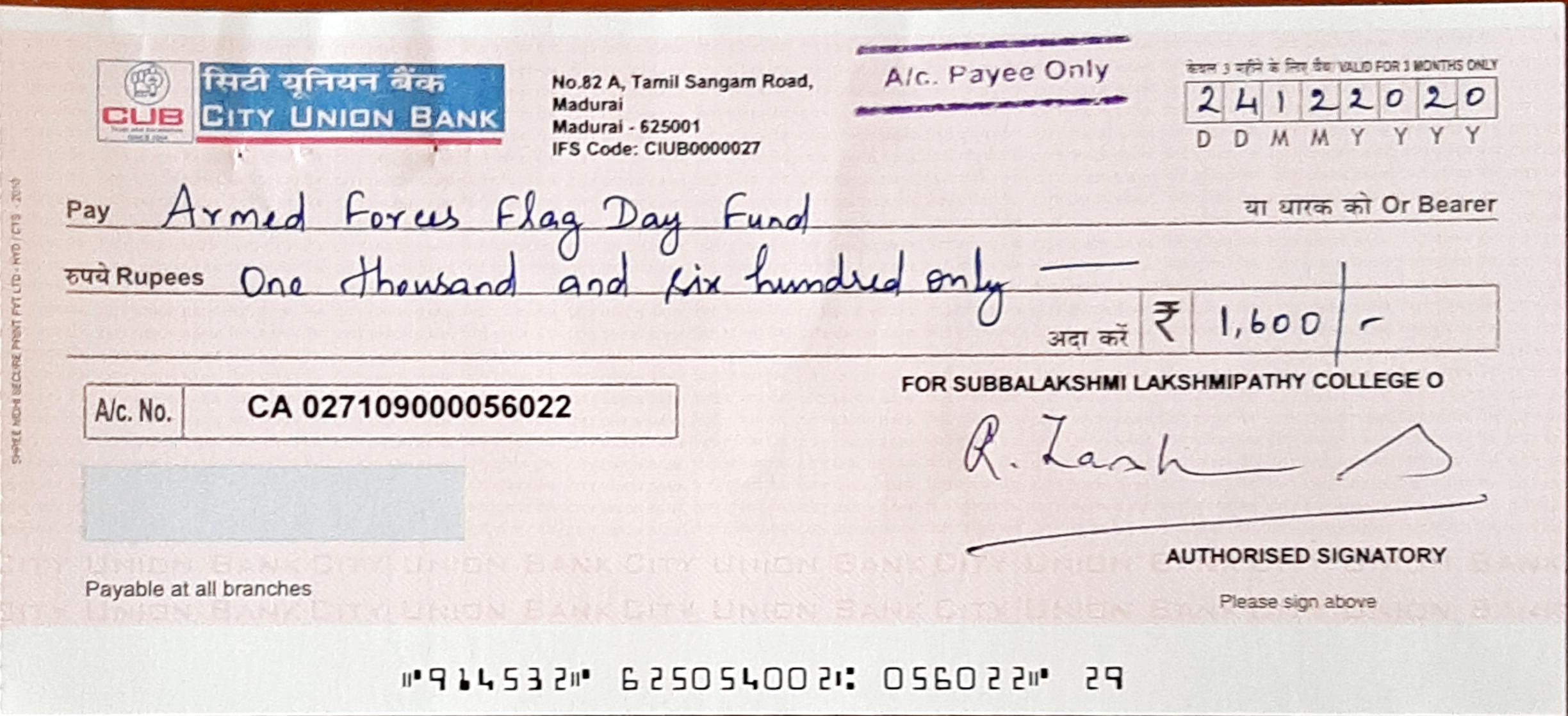 Donation for Armed Forces Flag Day Fund